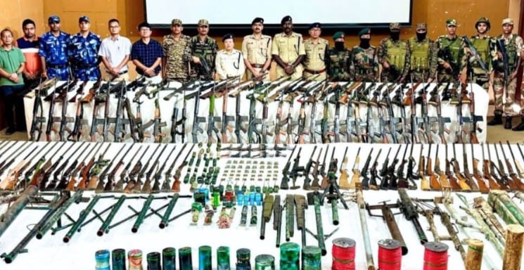 Manipur security forces Joint operation Huge quantity of weapons recovered IEDs and grenades seized