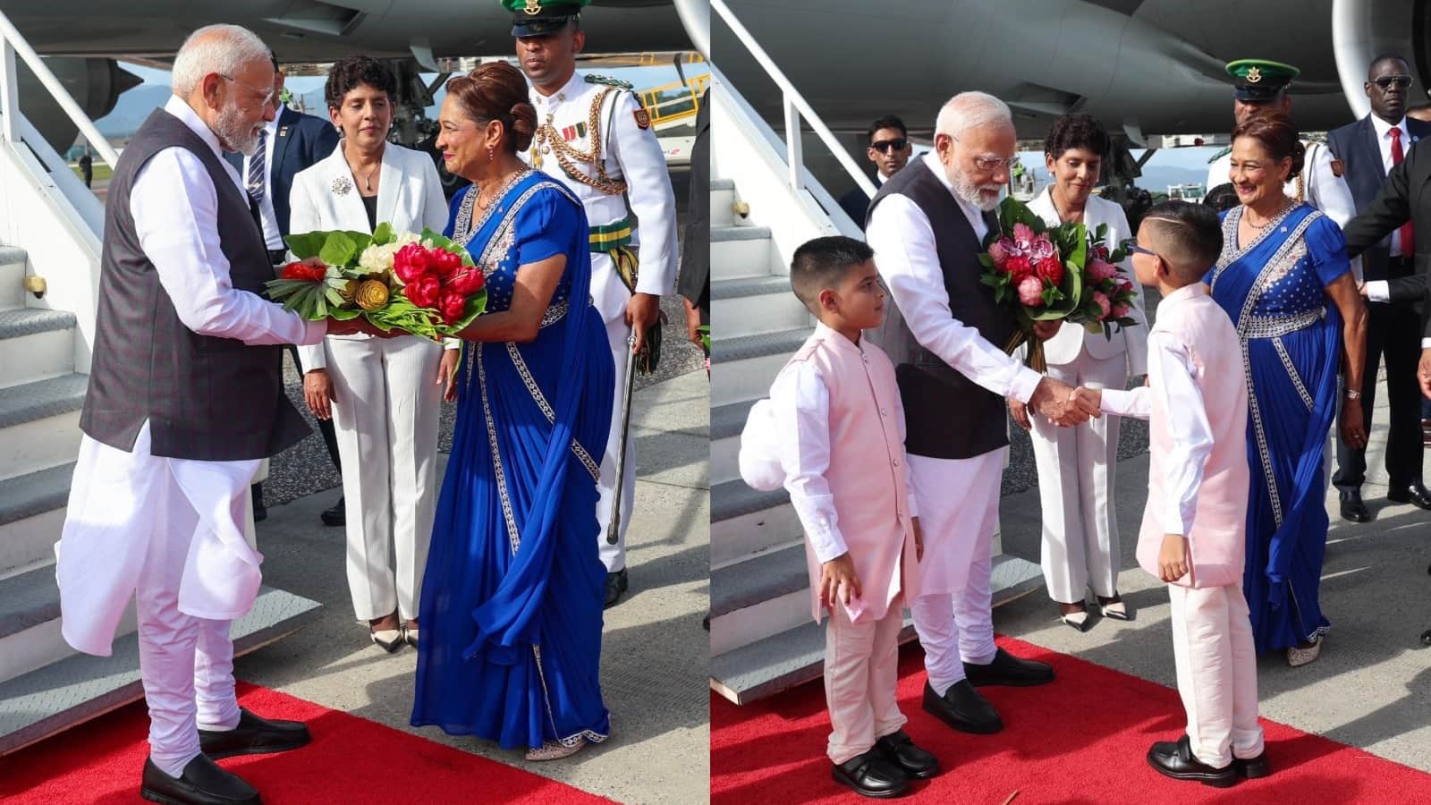 PM Modi Trinidad and Tobago Visit Port of Spain Photos meeting  Kamla Persad Bissessar Indians artists youth
