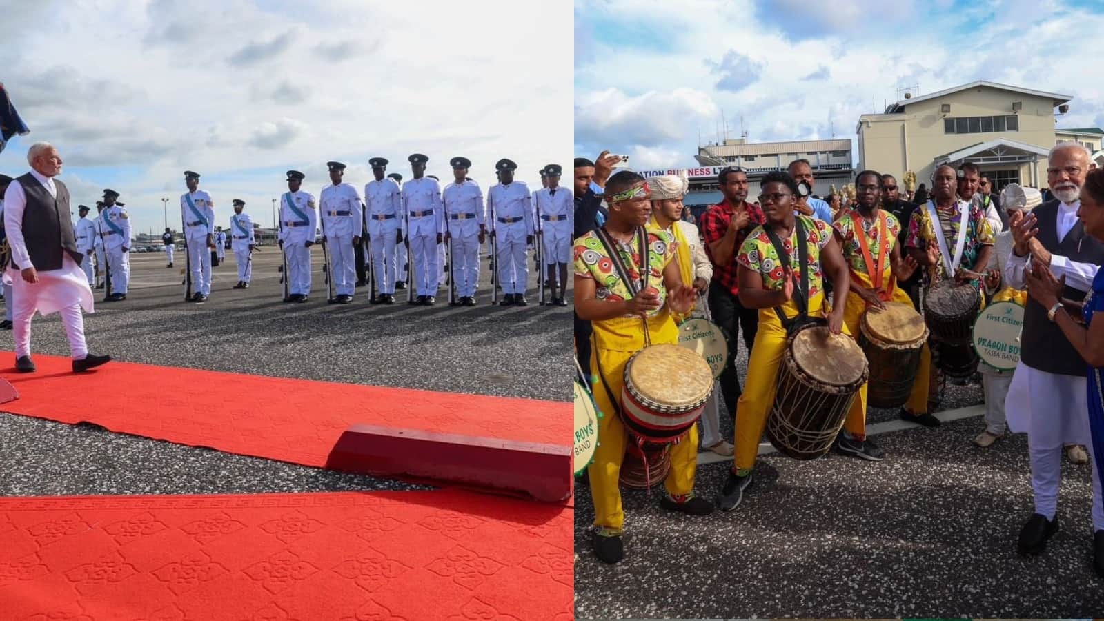 PM Modi Trinidad and Tobago Visit Port of Spain Photos meeting  Kamla Persad Bissessar Indians artists youth