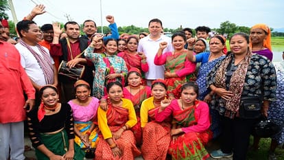 Uttarakhand CM Pushkar Singh Dhami Ploughs Field And Plants Paddy in Khatima Photos