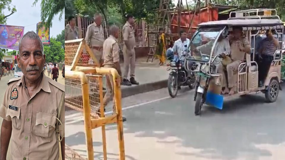 Homeguards blocked way of DM-SSP on Govardhan Parikrama road in Mathura