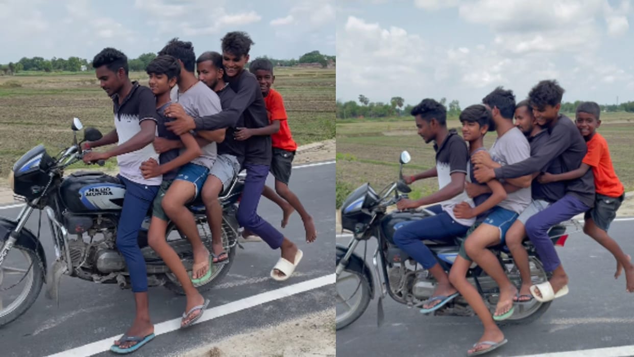 Man Use Plank Patra For Arranging 6 People To Sit On Bike Video Goes Viral