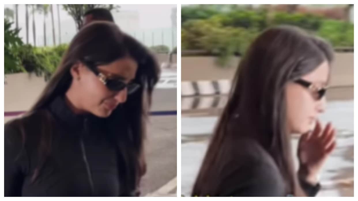 nora fatehi aunt passed away spotted crying  at mumbai airport bodyguard pushes fan