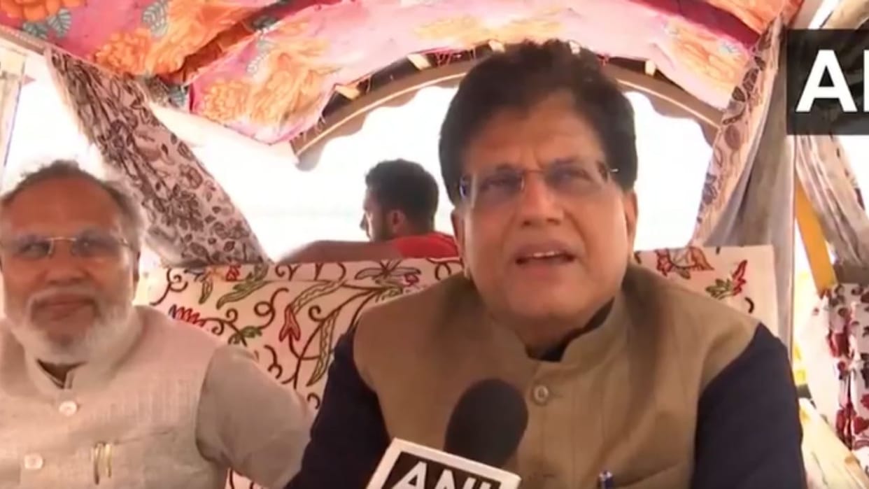 Union Minister Piyush Goyal enjoys a 'shikara' ride on Dal Lake in Jammu & Kashmir's Srinagar