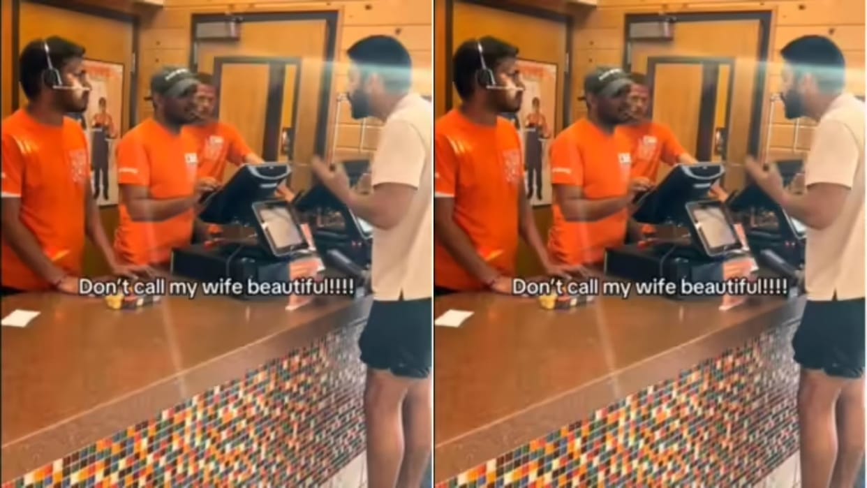 When the cafe owner called his wife beautiful the husband got angry reached the counter Video goes Viral