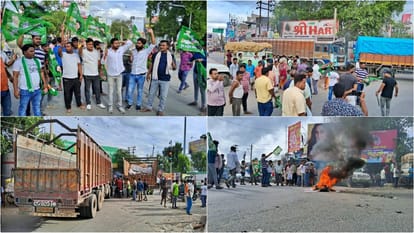 भारत बंद के तहत मुजफ्फरपुर में महागठबंधन के नेता-कार्यकर्ताओं का प्रदर्शन