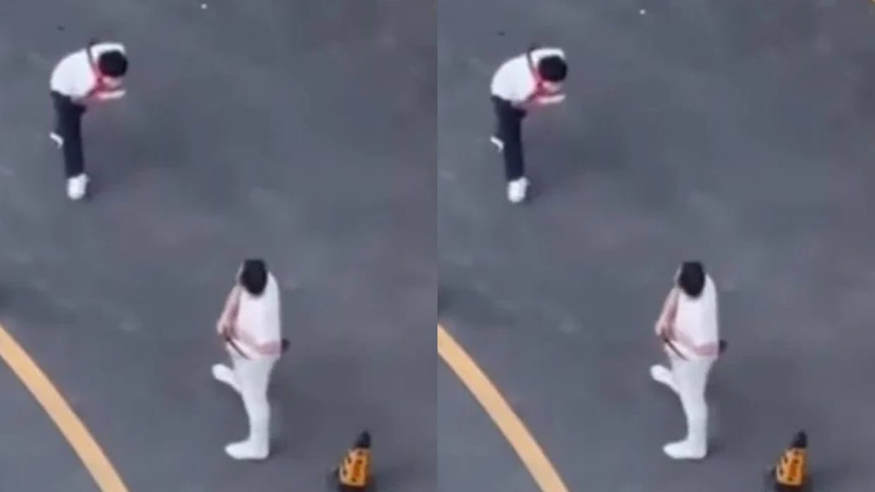 When the son failed in the exam the father chased him and beat him with a belt Video goes viral on Internet
