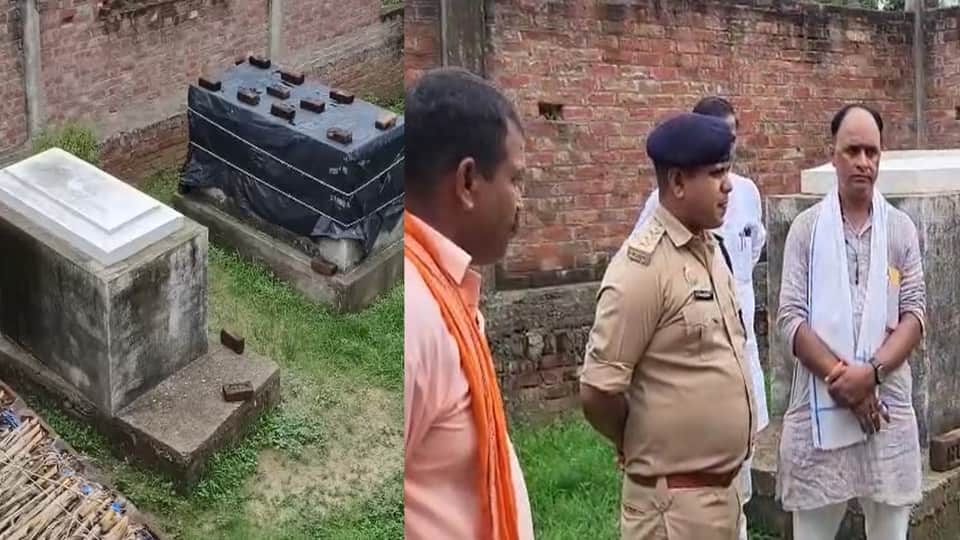 mainpuri Retired teacher made grave in house and hindu organizations created ruckus over religious conversion