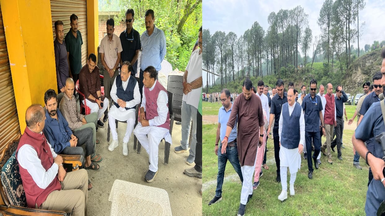 Himachal: Union Health Minister JP Nadda on a tour of disaster affected areas of Mandi district