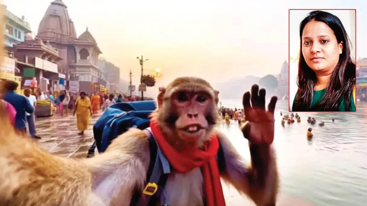 Varanasi aka Kashi River Ganga ghats monkeys creating ruckus social media viral videos made with AI