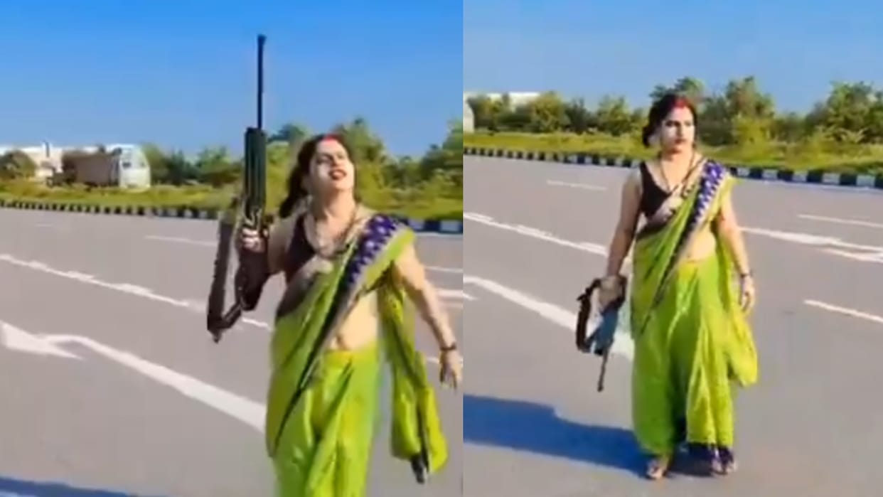 woman made video waving a weapon on the kannauj highway video goes viral