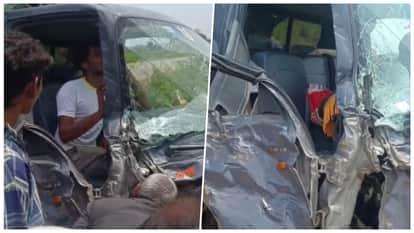 Driver trapped in pickup vehicle after collision with truck