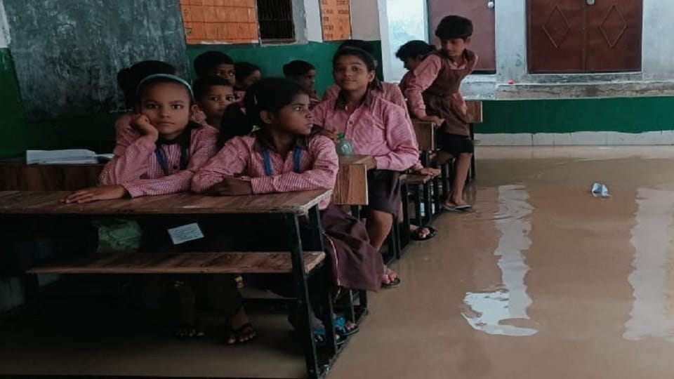 Water filled in the primary school of Bilsar Patti