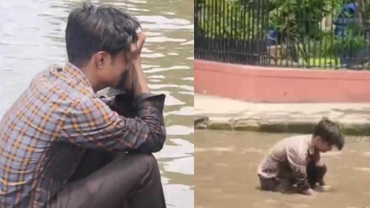 Jaipur Man Cries After His Phone Gets Dropped Into Open Drainage On Waterlogged Road Emotional Video Viral