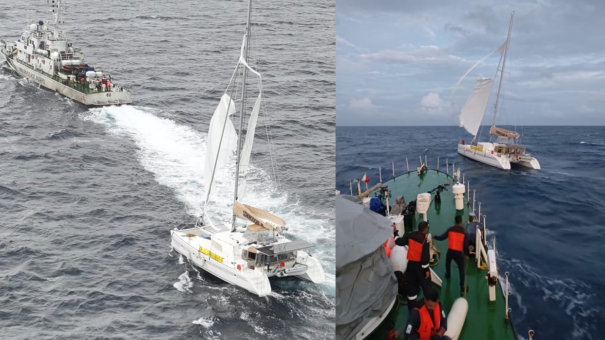 Indian Coast Guard rescue USA sailing vessel Sea Angel  Indira Point, Andaman & Nicobar