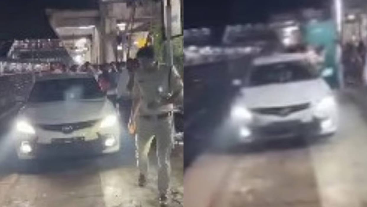 A man came to the platform with a car when the police caught him he said that he had come to race Viral Video