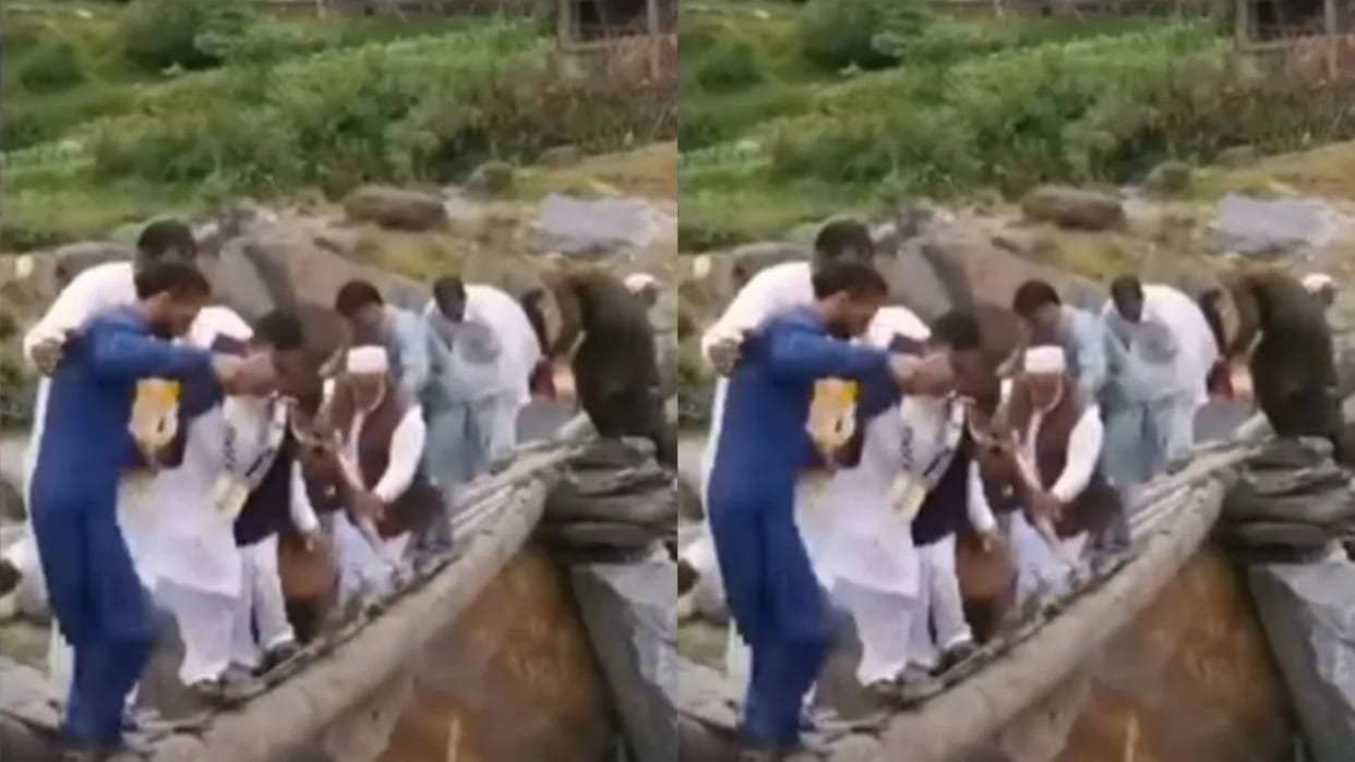 Netaji was taking selfie with supporters on a makeshift bridge suddenly the bridge broke and fell into river