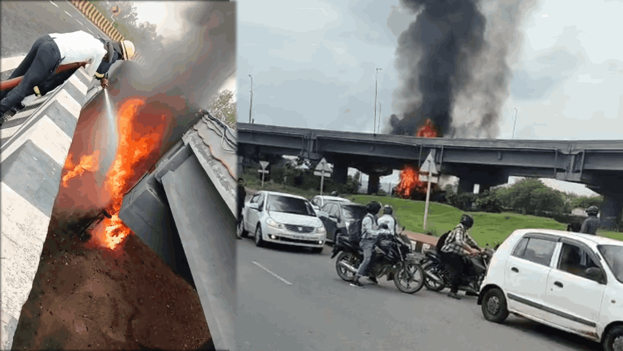Truck falls off flyover in Gurugram