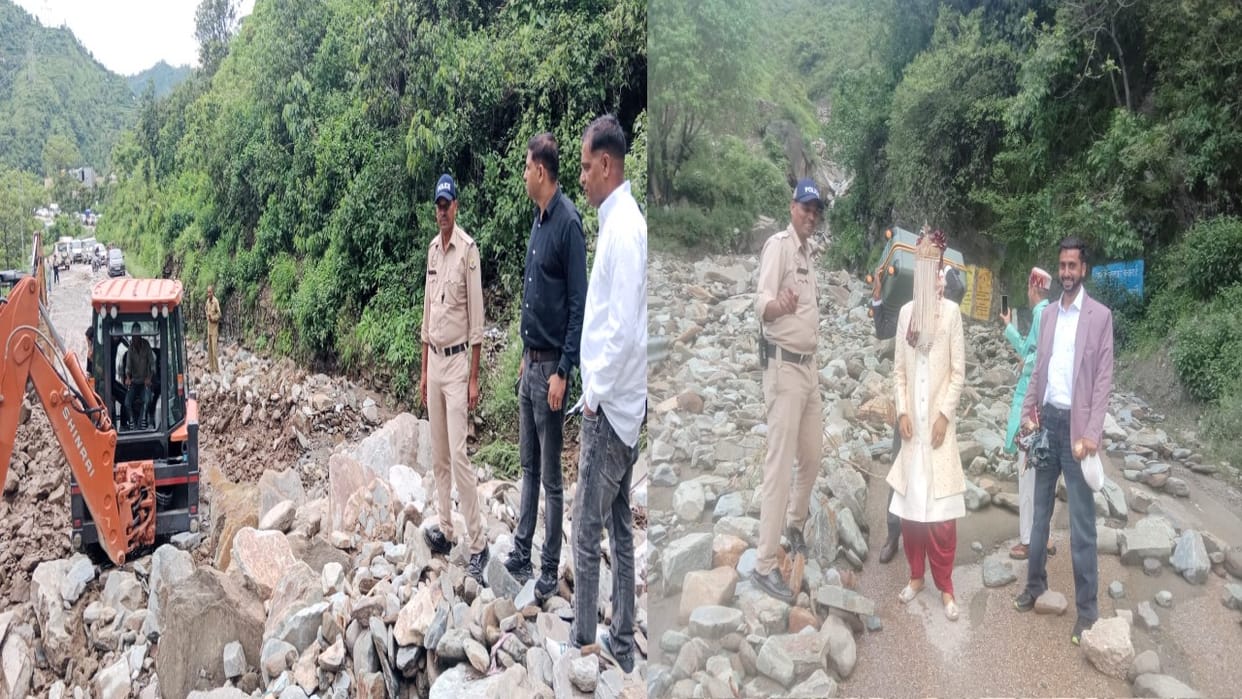 Due to heavy rains, landslides occurred at three places near Diod on Mandi-Kullu National Highway, long queues