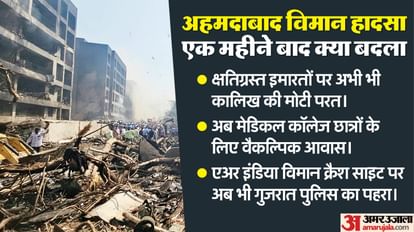 Ahmedabad Air India Tragedy Buildings Covered in Soot Witness of 12 June Horific Flight Crash Gujarat Police