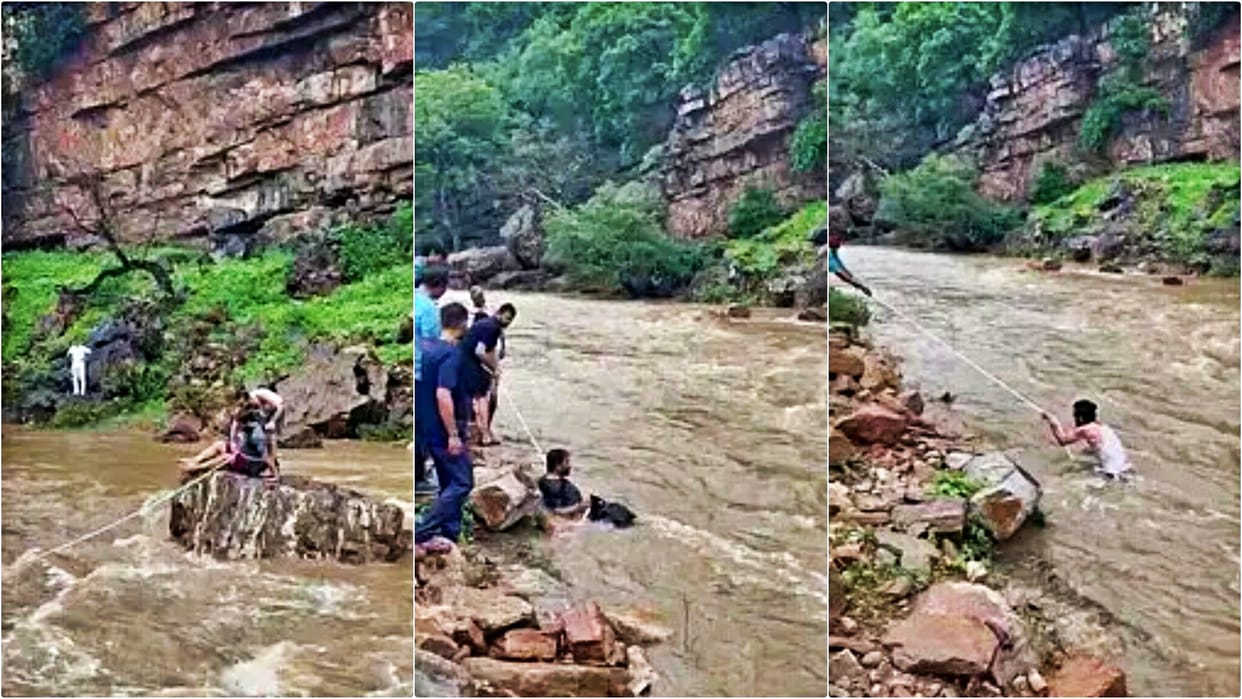 Chittorgarh News: one youth died due to drowning at Niliya Mahadev waterfall; 3 were saved by villagers