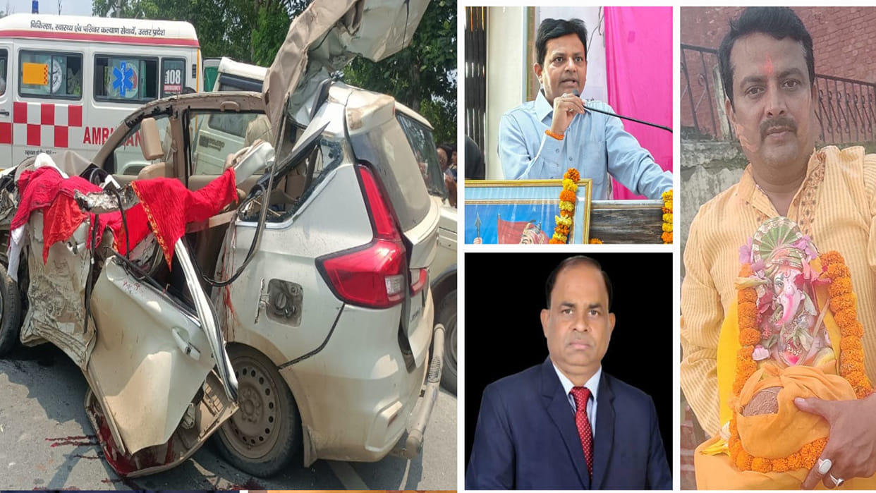 4 people died and 2 were injured in a road accident in Kushinagar.They were returning after visiting Baba Dham