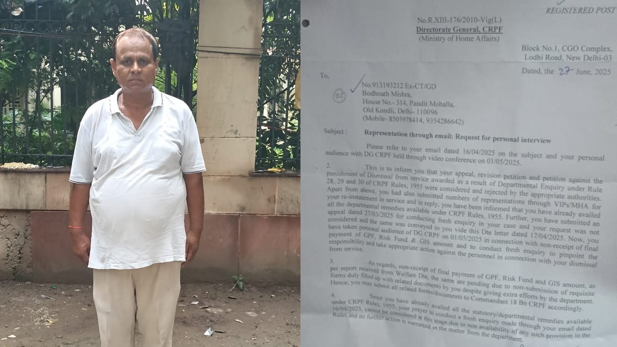 27 years after dismissal DG heard the case of CRPF jawan but neither reinstatement nor reinvestigation