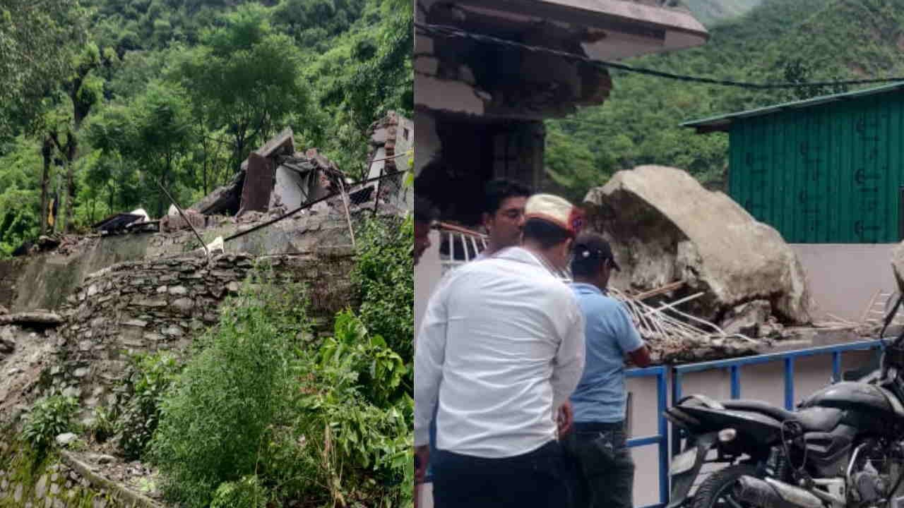 Landslide Devprayag from Nrusinhagachal mountain house damaged due to falling boulder debris one injured