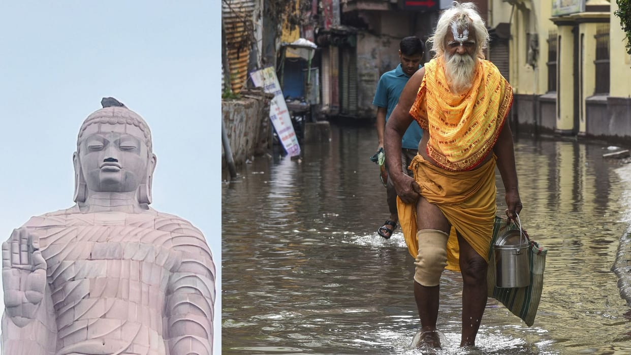 Rain in Varanasi 120 mm rain in one day after five years Buddha statue damaged due to lightning