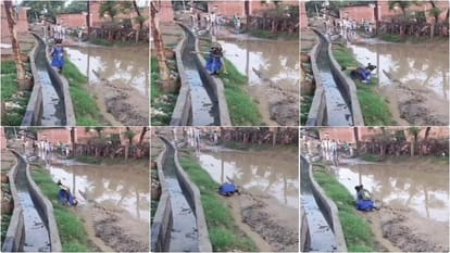 innocent child was going to school by walking on the wall of the drain slipped VIDEO went viral