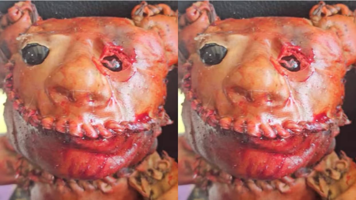 This teddy bear is made from real human skin Now what is the story of this scary doll Know other Details