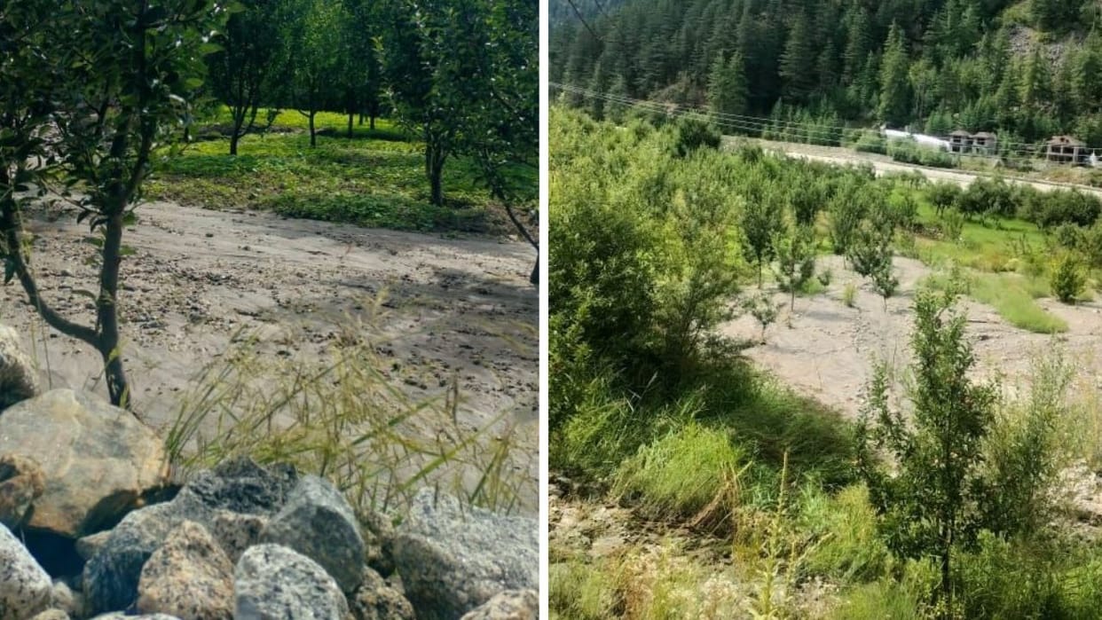 Himachal Weather Flood in Gangarang drain of Sangla debris entered the gardens orange alert again on 21-22
