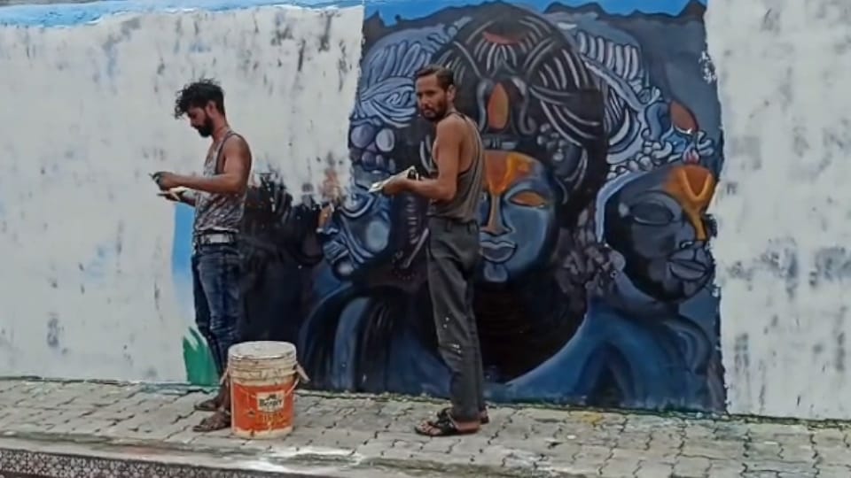 UP News Head constable suspended for urinating on religious painting, railways gets the wall painted
