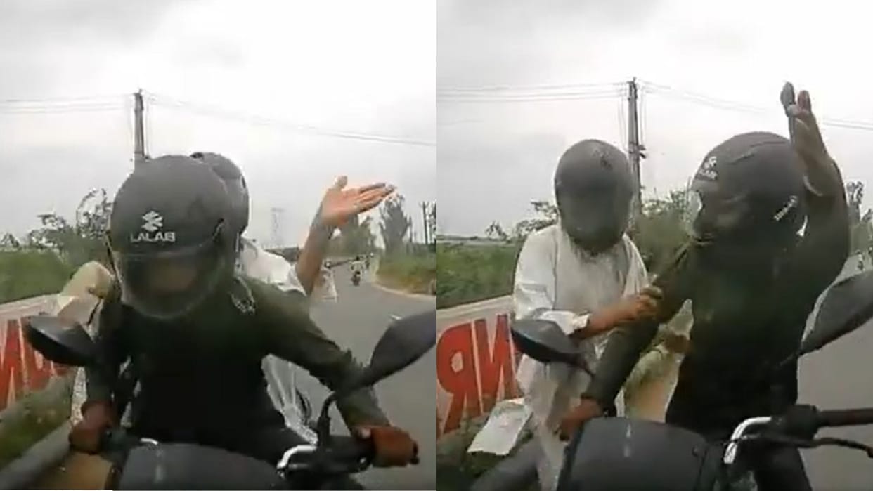Father slaps son after bike hits car accident viral video