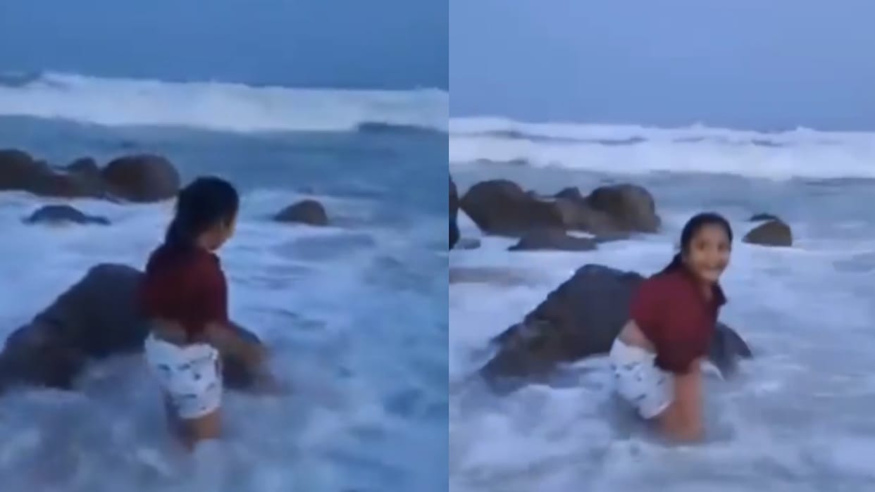 mother captured her daughter between furious sea waves she drown on camera video viral on internet