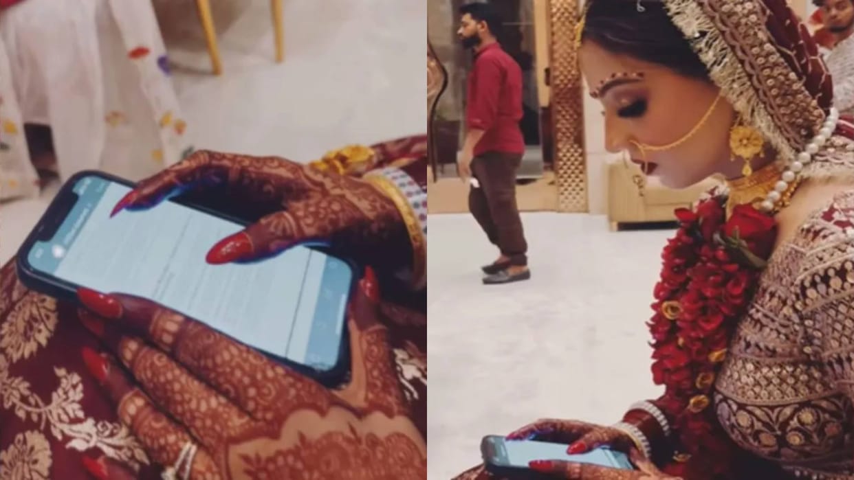 Bride seen cramming before taking rounds at her own wedding exam was the next day video goes viral