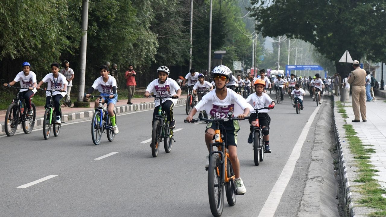 J&K: People participate in 'Pedal Through Paradise' cyclothon in Srinagar, organised by J&K Armed Police, nea