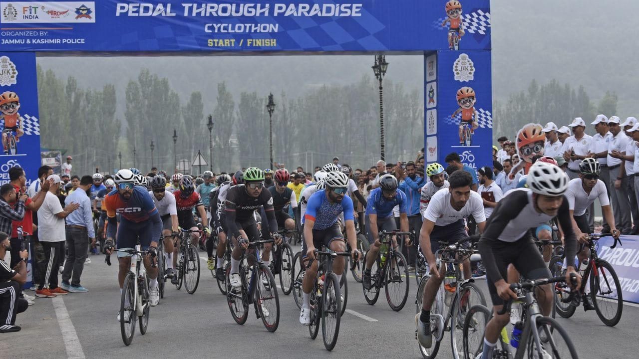 J&K: People participate in 'Pedal Through Paradise' cyclothon in Srinagar, organised by J&K Armed Police, nea