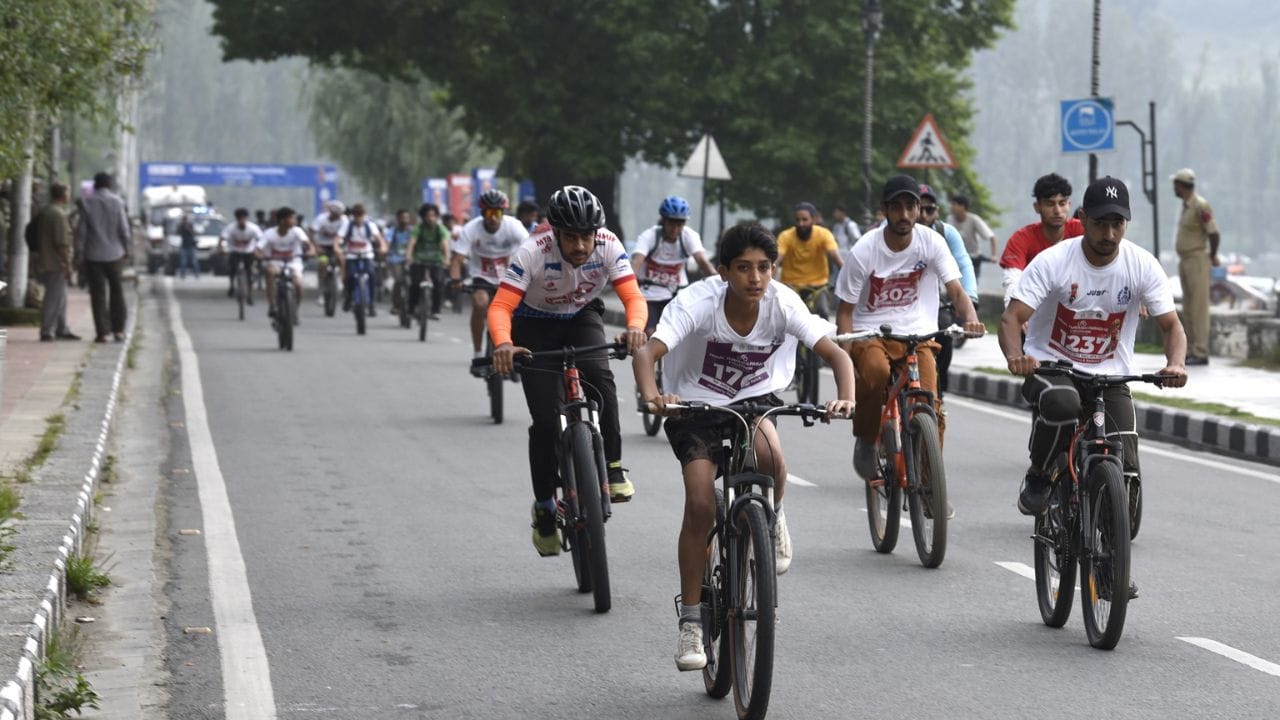 J&K: People participate in 'Pedal Through Paradise' cyclothon in Srinagar, organised by J&K Armed Police, nea