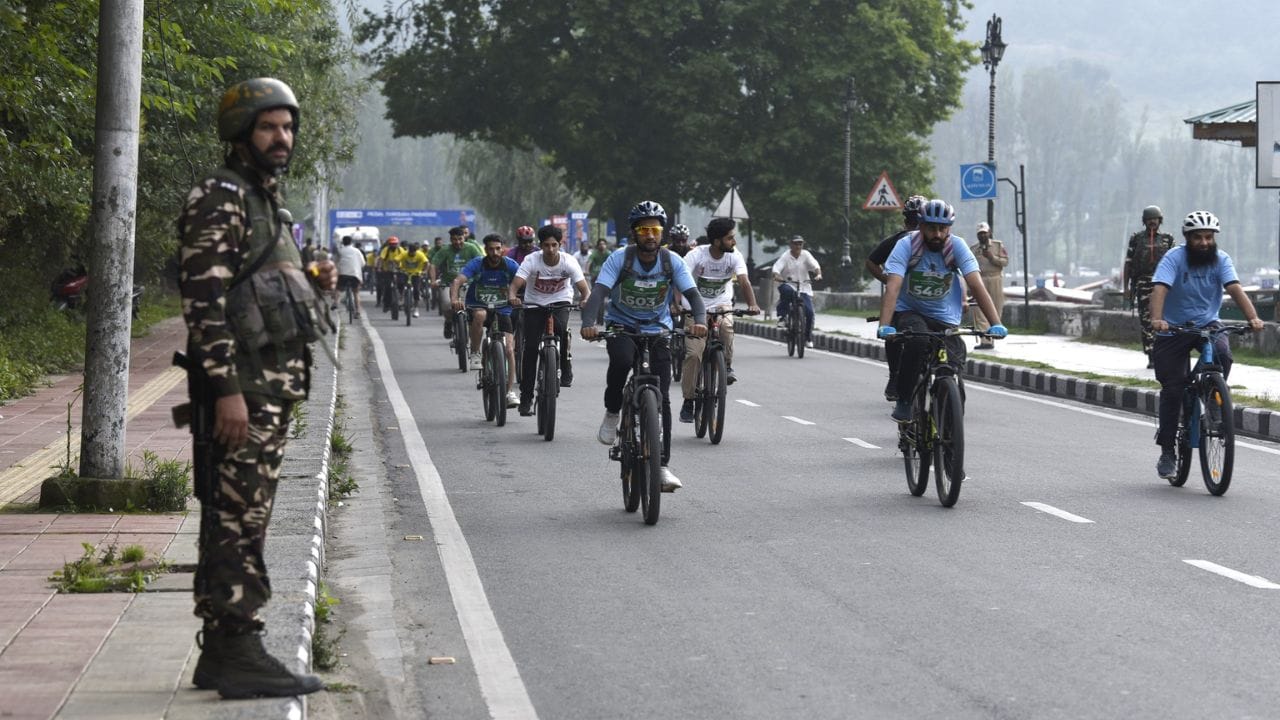 J&K: People participate in 'Pedal Through Paradise' cyclothon in Srinagar, organised by J&K Armed Police, nea