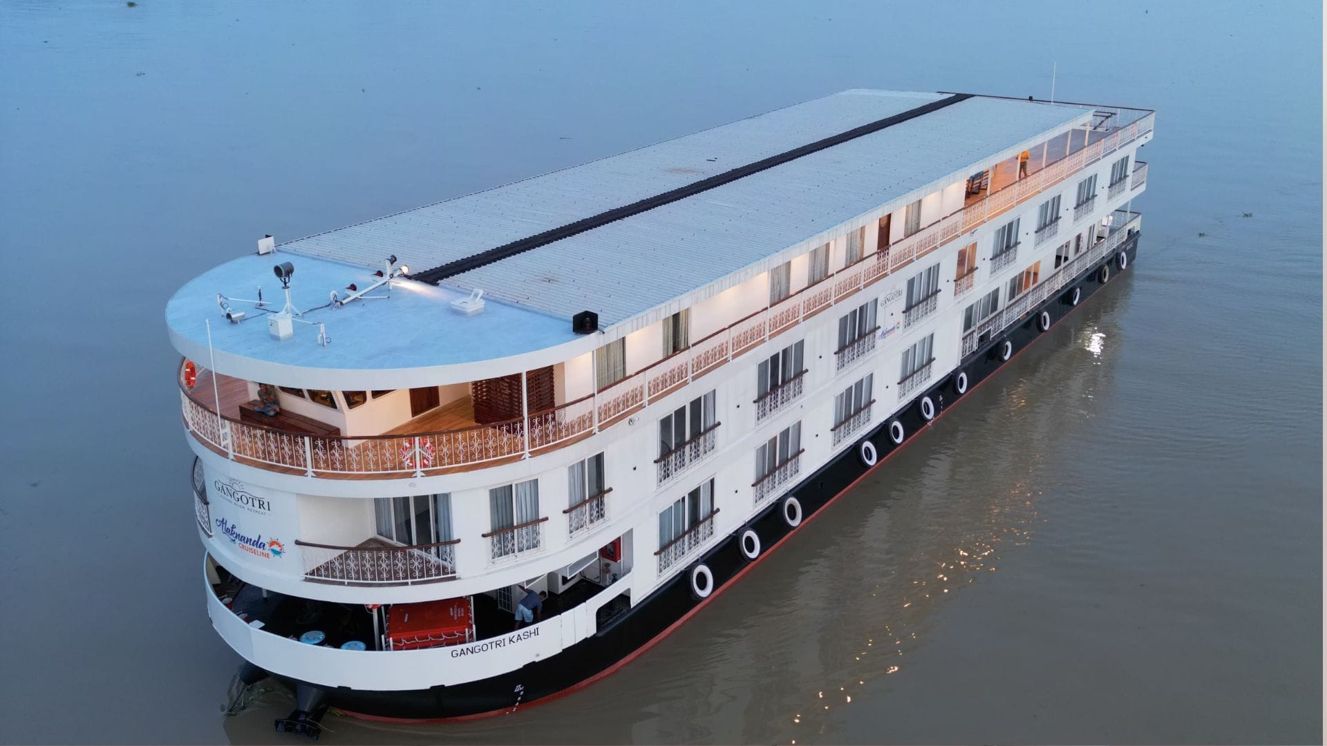 Ganga Aarti on Gangotri cruise perform by Three monks and yoga will be performed on deck in varanasi