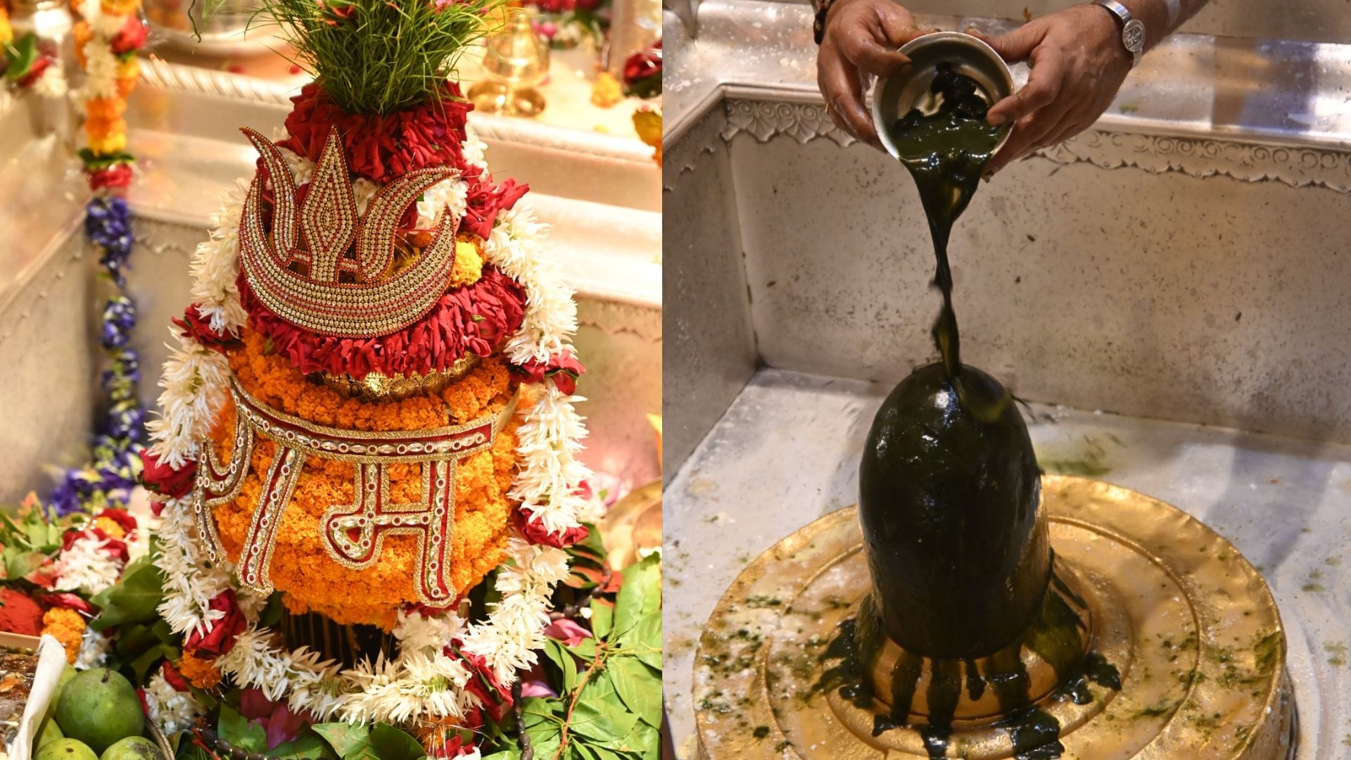 Sawan second somwar 2025 flowers showered on devotees at Kashi Vishwanath Dham in varanasi