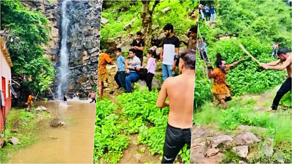 Jaipur News: Baba did lathicharge in Hathini Kund, angry with obscene acts, chased away youths; video surfaced