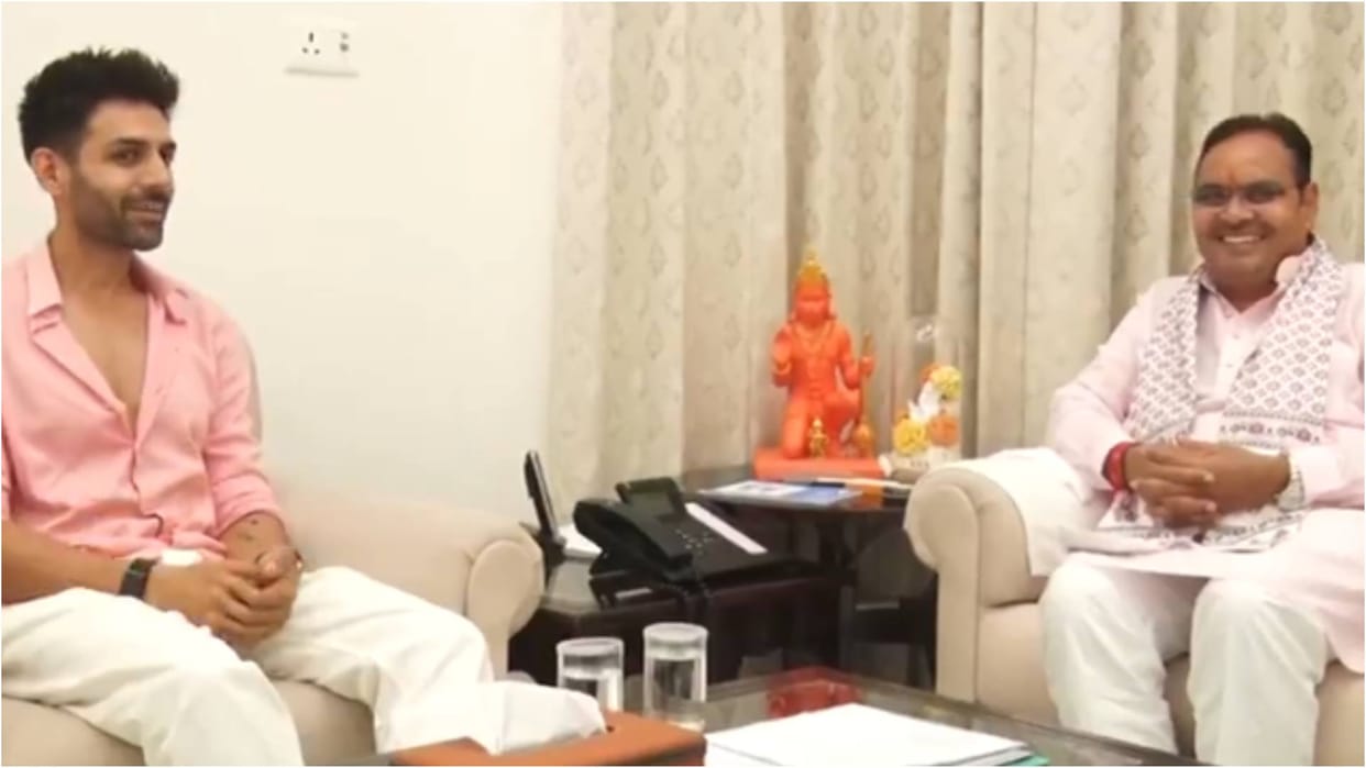 Tu Meri Main Tera Main Tera Tu Meri Film Actor Kartik Aaryan meets Rajasthan CM Bhajanlal Sharma in Jaipur