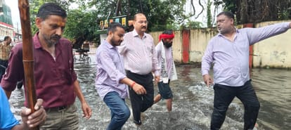 Meerut DM inspects waterlogged city on foot after heavy rain, walks in 2-feet water