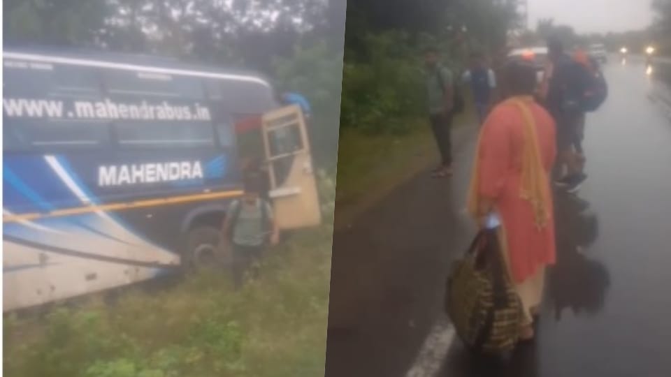 bus went out of control and went off the road