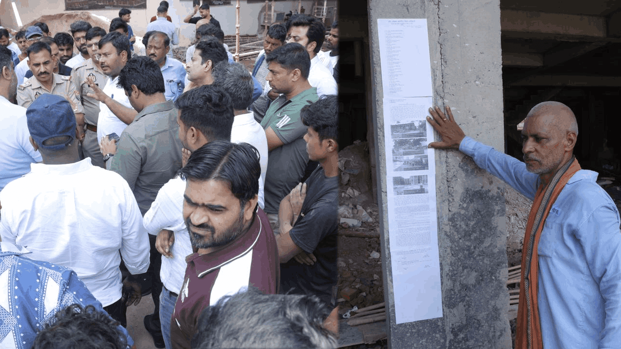 Notices pasted on buildings built on the land of Maharishi Ashram