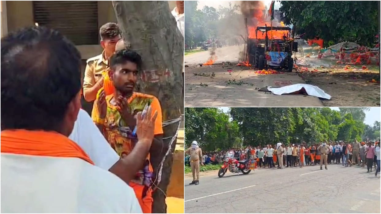 police looked helpless in front of angry kanwariyas after road accident in budaun