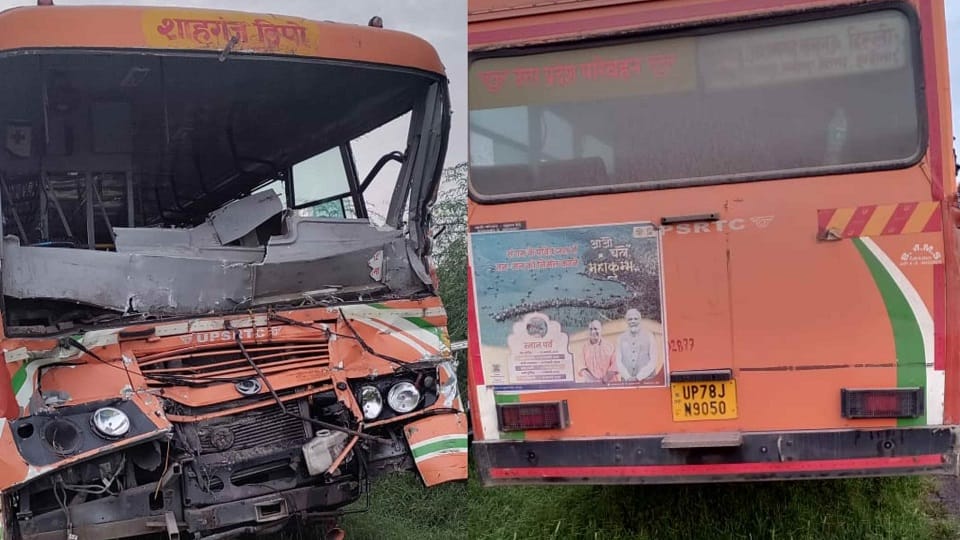 Roadways bus collides with unknown vehicle on Yamuna Expressway driver dies five passengers injured