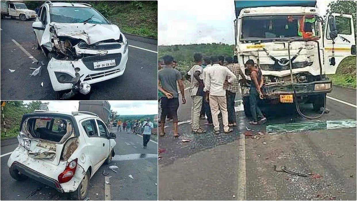 Narsinghpur News: Two bike riders killed in collision with high speed container, one beheaded; two injured